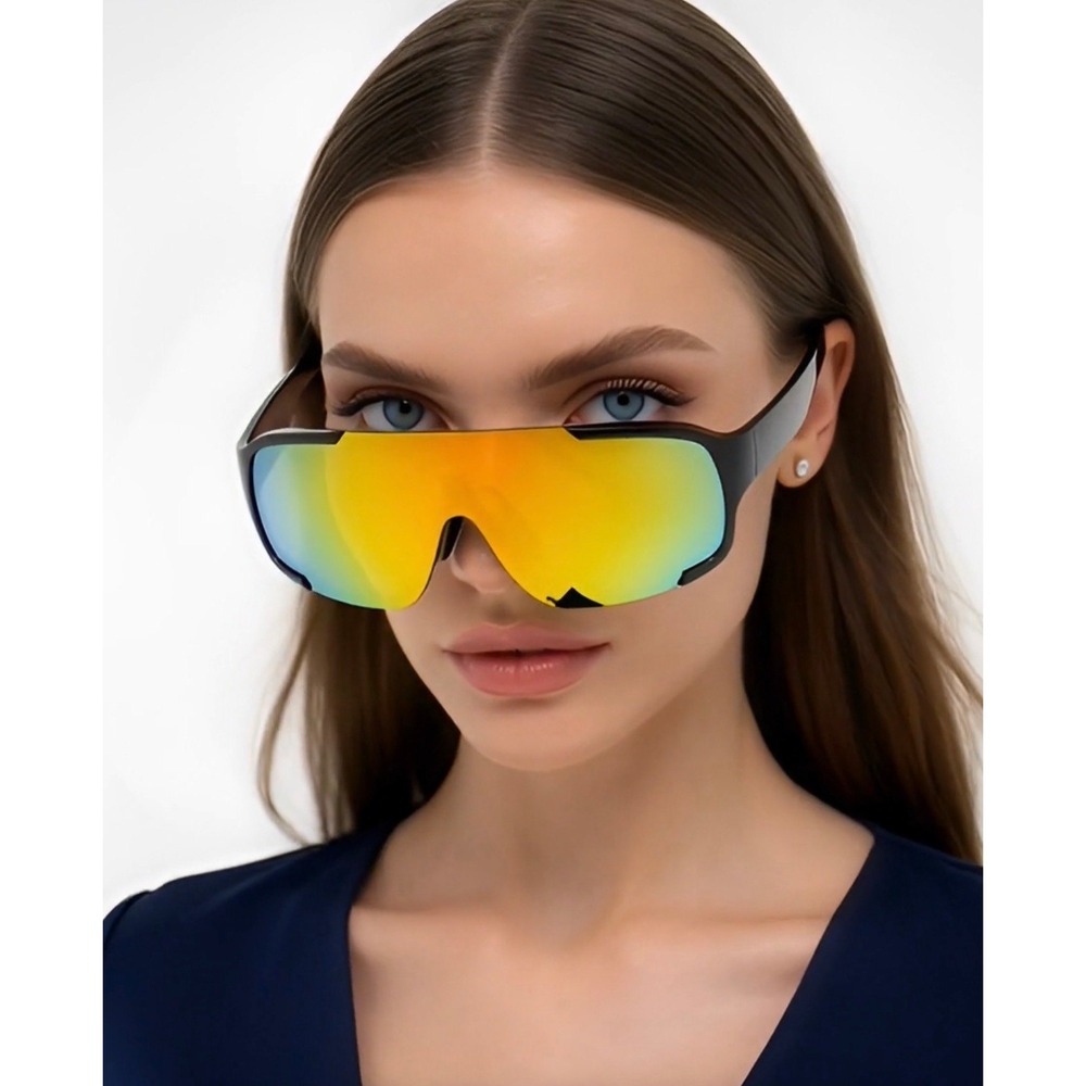 Shield Sunglasses Sport Cycling Running Women Trendy Mirrored Lens Boat Wear New